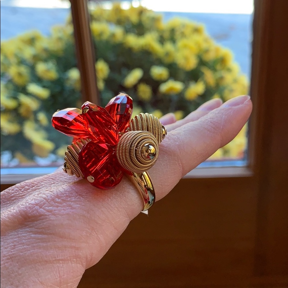 NWT Kate Spade ♠️ Gold & Red Orange Cocktail Ring. Size 7. - Picture 10 of 13